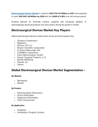 Electrosurgical Devices Market