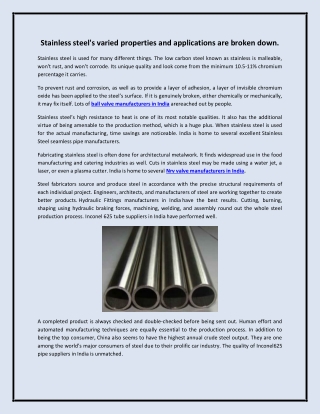 Stainless steel's varied properties and applications are broken down