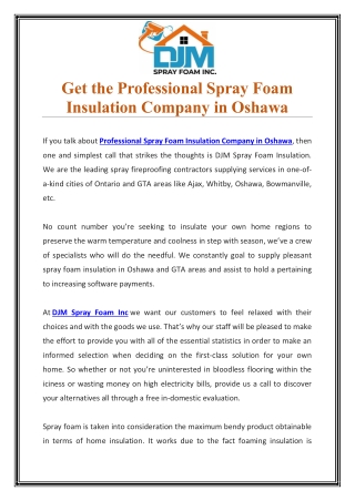 Get the Professional Spray Foam Insulation Company in Oshawa