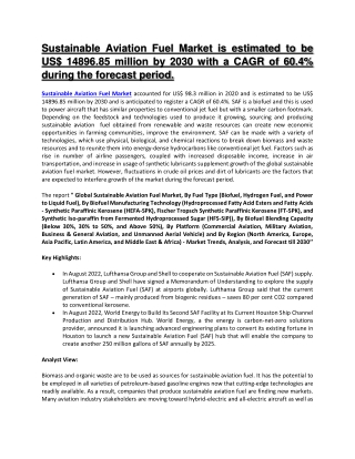 Sustainable Aviation Fuel Market