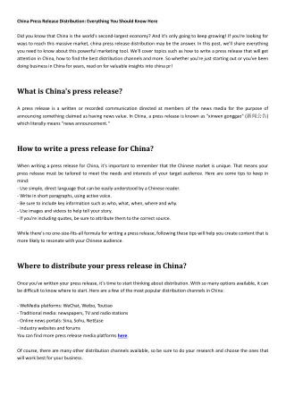 China Press Release Distribution Everything You Should Know Here