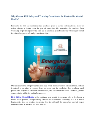 Why Choose tna For First Aid Mental Health PDF