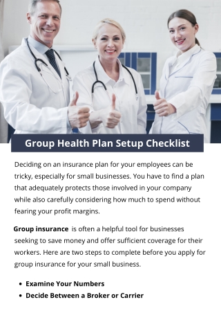 Group Health Plan Setup Checklist