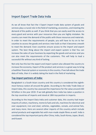 Import Export Trade Data India