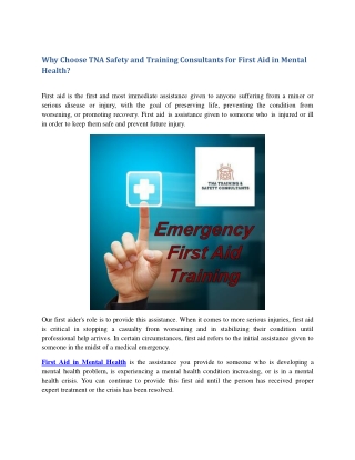 Why Choose tna For First Aid Mental Health PPT