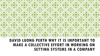 David Luong Perth Why It Is Important to Make a Collective Effort in Working on Setting Systems in A Company