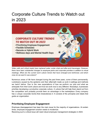 Corporate Culture Trends to Watch out in 2023