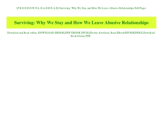 [F.R.E.E D.O.W.N.L.O.A.D R.E.A.D] Surviving Why We Stay and How We Leave Abusive Relationships Full Pages