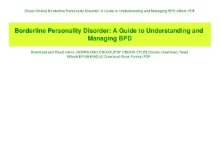 {Read Online} Borderline Personality Disorder A Guide to Understanding and Managing BPD eBook PDF