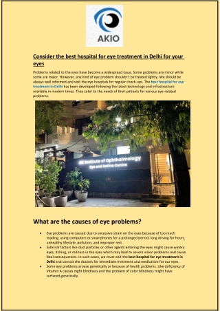 Consider the best hospital for eye treatment in Delhi for your eyes