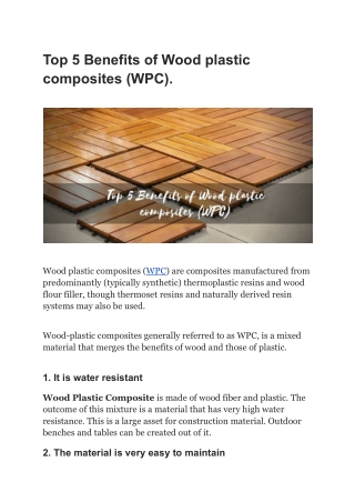 Top 5 Benefits of Wood plastic composites (WPC)