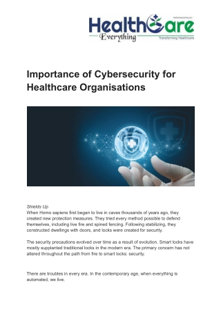 Importance of cybersecurity for healthcare organisations