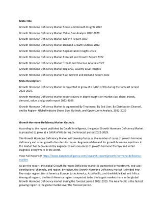 Growth Hormone Deficiency Market Size Analysis 2022