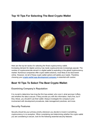 Top 10 Tips For Selecting The Best Crypto Wallet