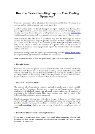 How Can Trade Consulting Improve Your Trading Operations
