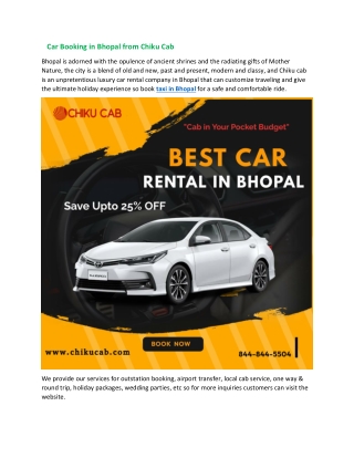 Car Booking in Bhopal from Chiku Cab