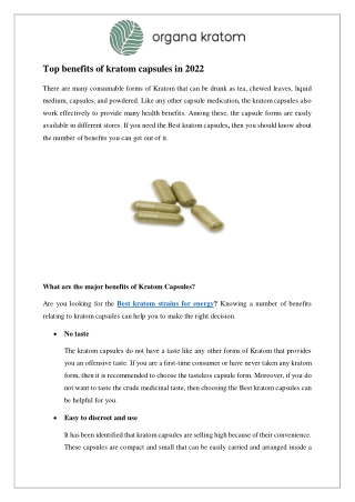 Top benefits of kratom capsules in 2022