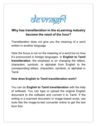 Why has transliteration in the eLearning industry become the need of the hour?