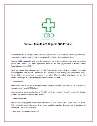 Various Benefits Of Organic CBD Product