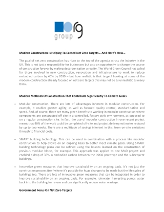 Modern Construction is Helping To Exceed Net Zero Targets - RG Group
