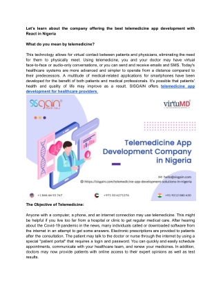 The Best Telemedicine App Development with React in Nigeria