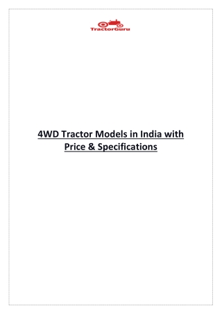 4WD Tractor Models in India with Price & Specifications