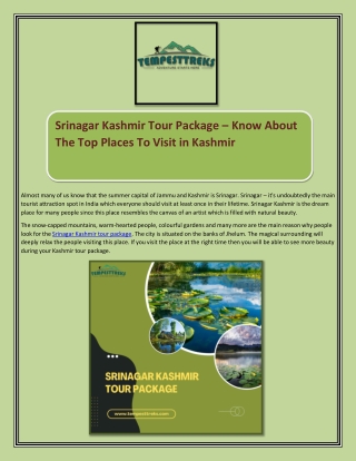 Srinagar Kashmir Tour Package – Know About The Top Places To Visit in Kashmir