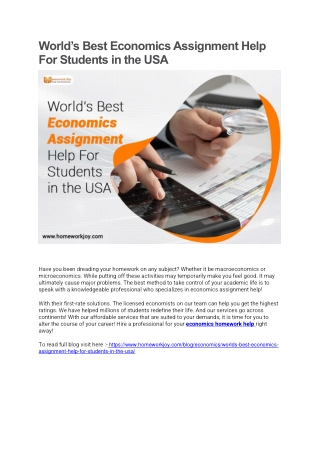 World’s Best Economics Assignment Help For Students in the USA
