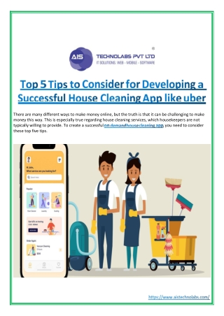 Top 5 Tips to Consider for Developing a Successful House Cleaning App like uber