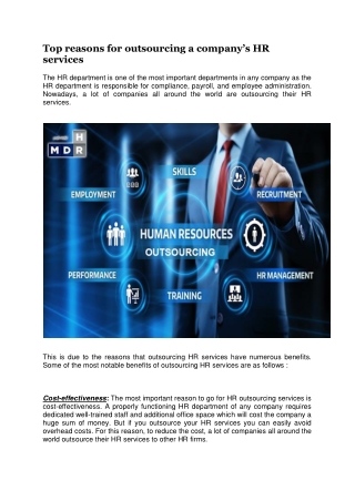 Top reasons for outsourcing a company’s HR services