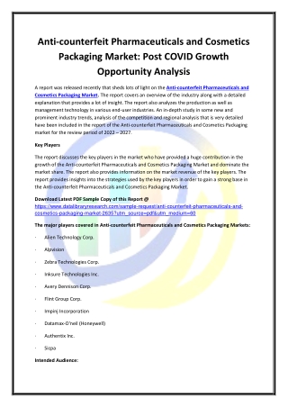 Global Anti-counterfeit Pharmaceuticals and Cosmetics Packaging Market Opportuni