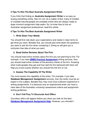 5 Tips To Hire The Best Australia Assignment Writer