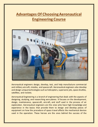 Advantages Of Choosing Aeronautical Engineering Course