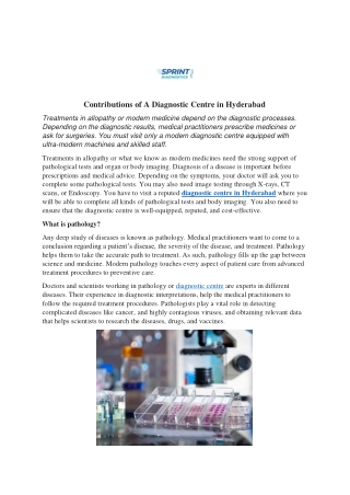 Contributions of A Diagnostic Centre in Hyderabad