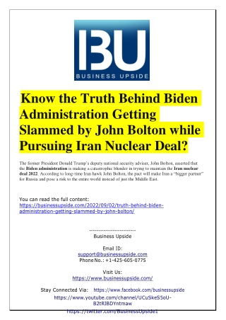 Know the Truth Behind Biden Administration Getting Slammed by John Bolton while Pursuing Iran Nuclear Deal