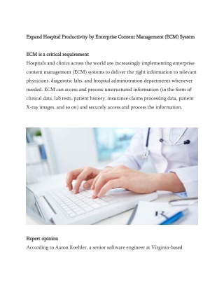 Expand Hospital Productivity by Enterprise Content Management (ECM) System