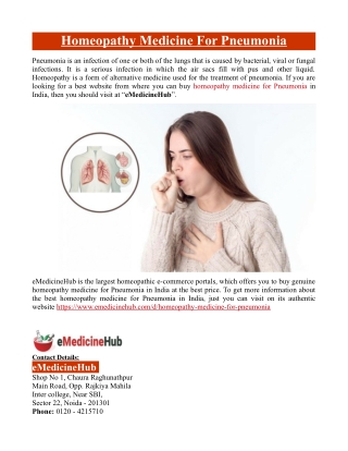 Homeopathy Medicine for Pneumonia