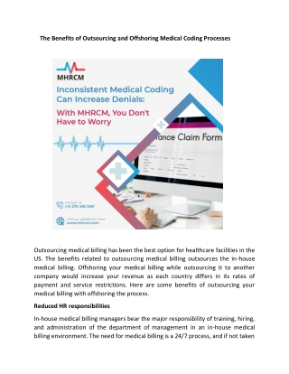 The Benefits of Outsourcing and Off shoring Medical Coding Processes