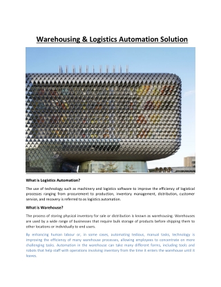 Warehousing & Logistics Automation Solution