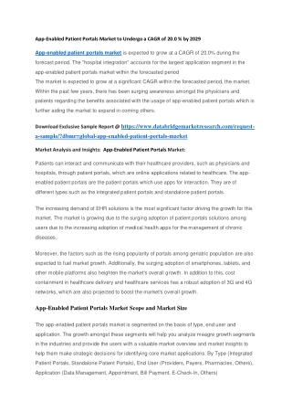 App-Enabled Patient Portals Market to Undergo a CAGR of 20.0  by 2029