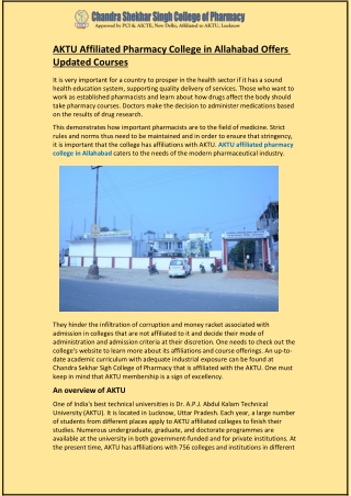AKTU Affiliated Pharmacy College in Allahabad Offers Updated Courses