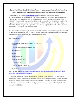 Global Dental Chair Market Opportunities and Forecast 2020-2027