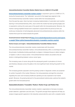 Immunohistochemistry Transmitter Markers Market Grow at a CAGR of 4.7 by 2029