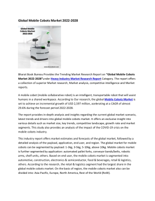 Global Mobile Cobots Market 2022-2028