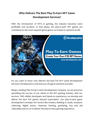 Who Delivers The Best Play-To-Earn NFT Game Development Services