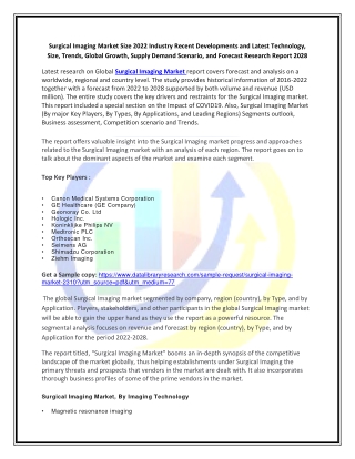 Global Surgical Imaging Market Opportunities and Forecast 2020-2027