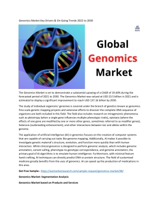 Genomics Market Analysis, Key Company Profiles, Types, Applications and Forecast