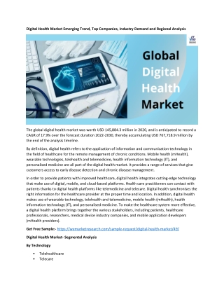Digital Health Market Report 2022 to 2030 By Top Key Players, Types