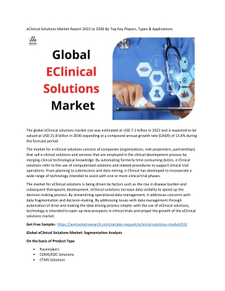 eClinical Solutions Market Report 2022 to 2030 By Top Key Players
