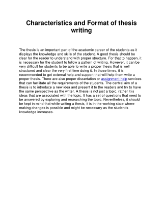 Characteristics and Format of thesis writing